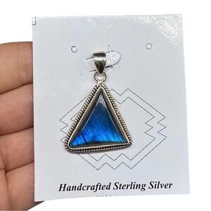 Blue Fire Flash Labradorite Necklace Pendant Solid Sterling Silver 925 Stone